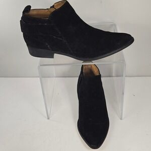 Corso Como Black Suede Pointed Toe Ankle Boots Side Zip Low Heel Womens 7.5M